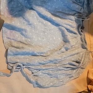 Light blue floral off shoulder babydoll crop top
